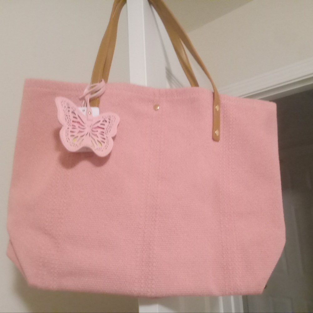 New Pinkblush Straw Totebag with Vegan Leather Straps